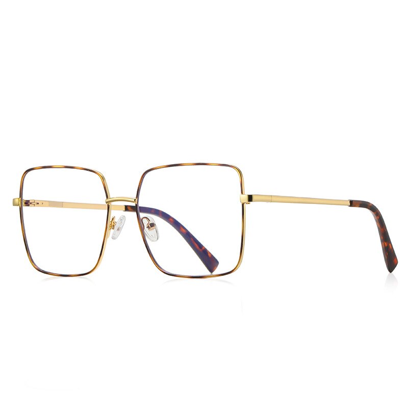 CCspace Unisex Full Rim Square Spring Hinge Alloy Eyeglasses 56270 Full Rim CCspace C2LeopardGold