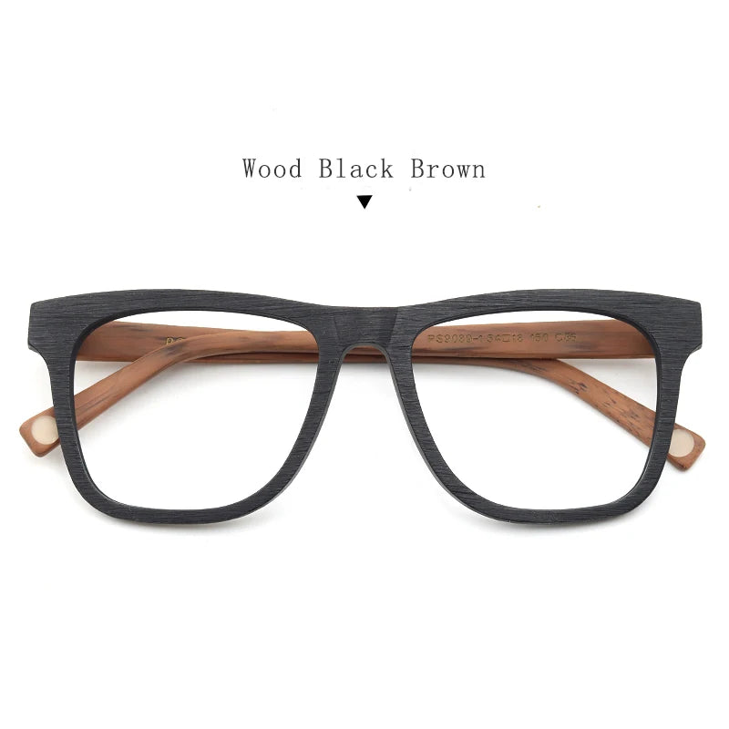 Hdcrafter Unisex Full Rim Square Wood Grain Acetate Eyeglasses 892891 Full Rim Hdcrafter Eyeglasses Wood-Black-Brown