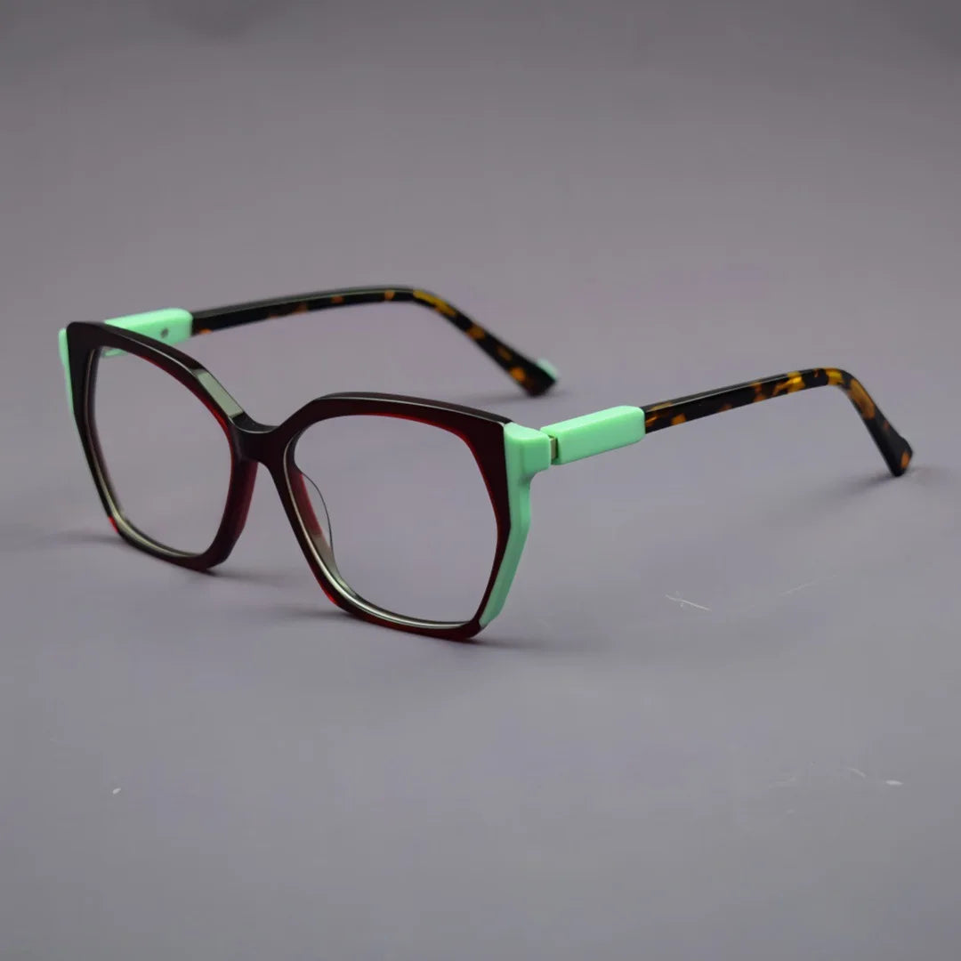 Hewei Women's Full Rim Polygon Cat Eye Acetate Eyeglasses 96103