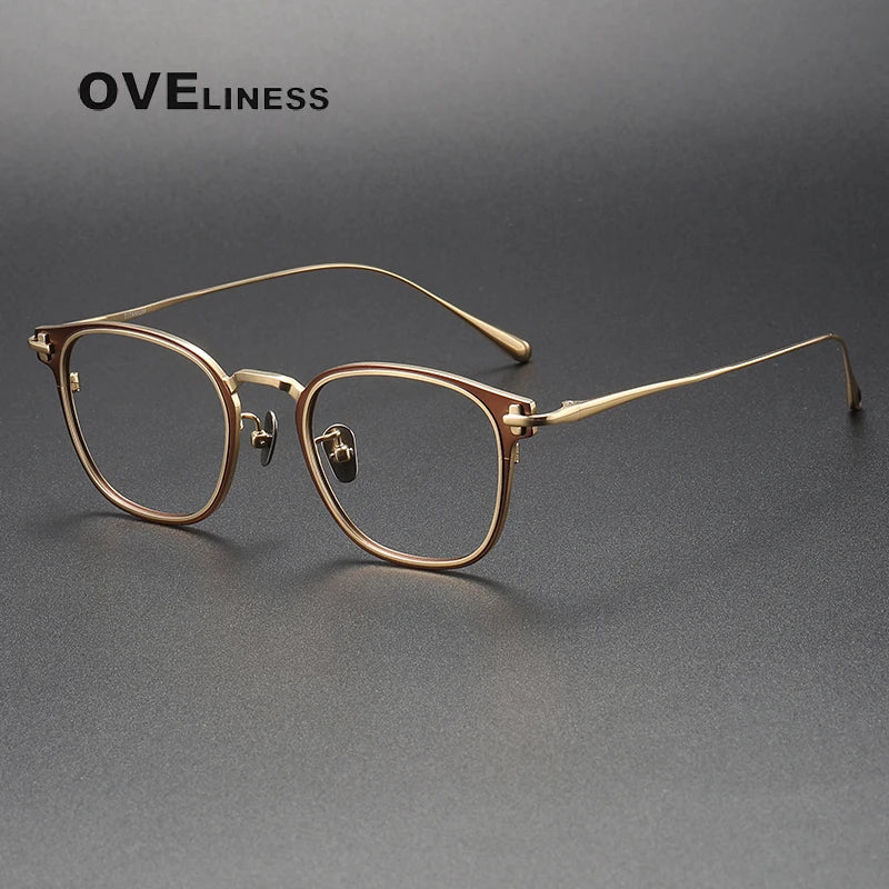Oveliness Unisex Full Rim Square Acetate Titanium Eyeglasses 4321 Full Rim Oveliness coffee gold  