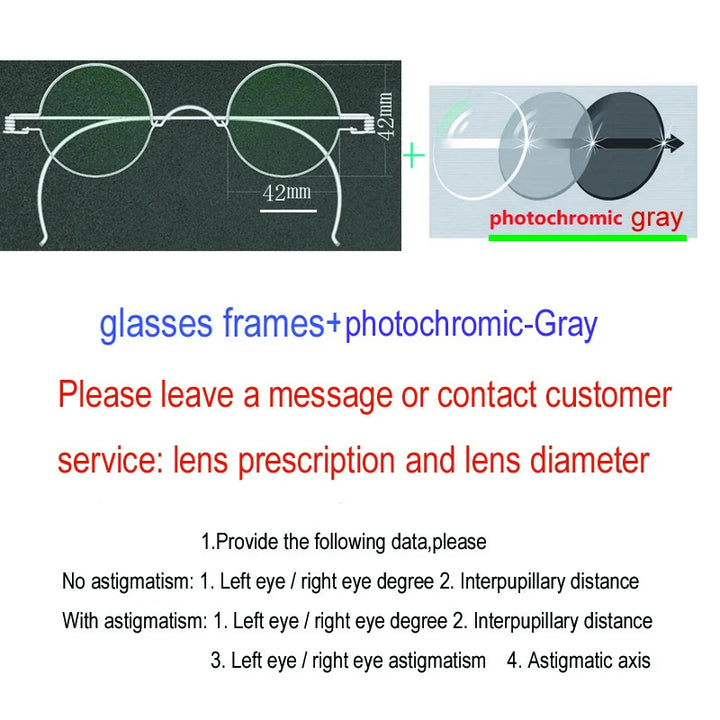 Yujo Unisex Full Rim Round Stainless Steel Custom Eyeglasses Y4042 Full Rim Yujo Grey42 CHINA