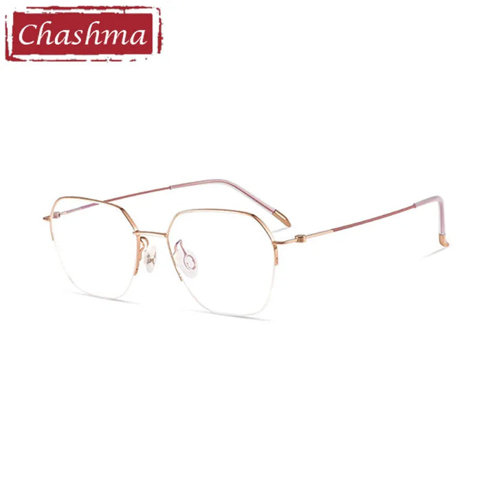Chashma Ottica Women's Semi Rim Flat Top Polygon Titanium Eyeglasses  7252 Semi Rim Chashma Ottica Rose Gold