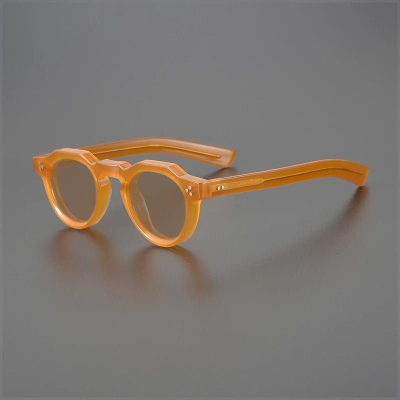 Gatenac Unisex Full Rim Flat Top Round Acetate Polarized Sunglasses M002 Sunglasses Gatenac Orange Brown