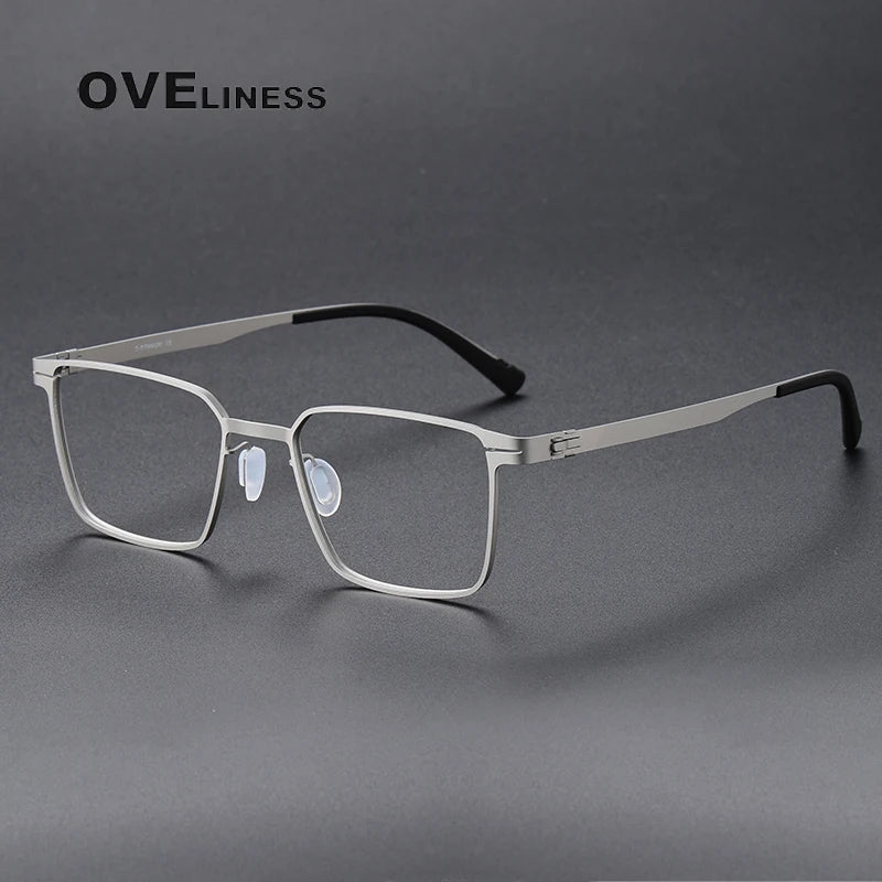 Oveliness Unisex Full Rim Square Screwless Titanium Eyeglasses 80998 Full Rim Oveliness silver  
