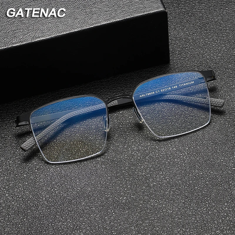 Gatenac Unisex Semi Rim Square Titanium Eyeglasses Gxyj1153 Semi Rim Gatenac