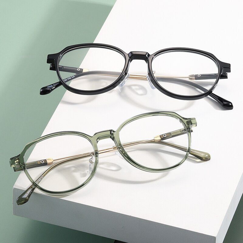 Reven Jate Unisex Full Rim Flat Top Round Polycarbonate Alloy Eyeglasses 81288 Full Rim Reven Jate
