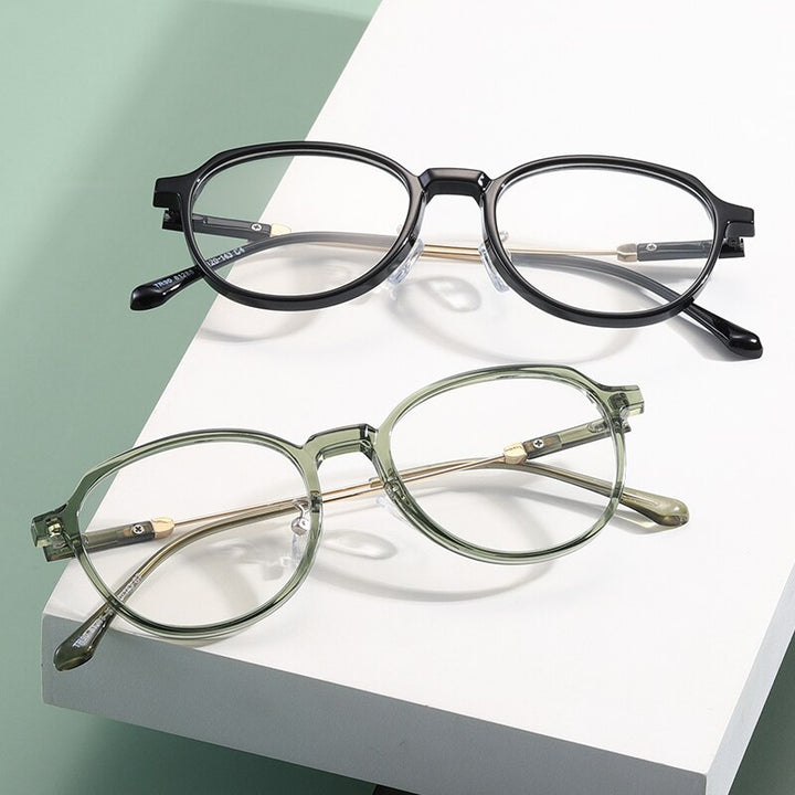 Reven Jate Unisex Full Rim Flat Top Round Polycarbonate Alloy Eyeglasses 81288 Full Rim Reven Jate