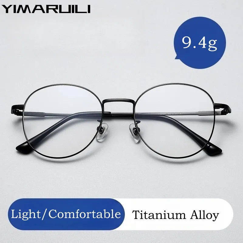 Yimaruili Men's Full Rim Round Titanium Alloy Eyeglasses 9254 Full Rim Yimaruili Eyeglasses   