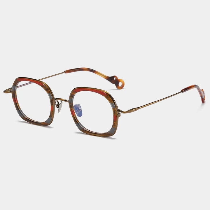 Gatenac Unisex Full Rim Square Acetate Titanium Eyeglasses Gxyj1159 Full Rim Gatenac Striped Bronze