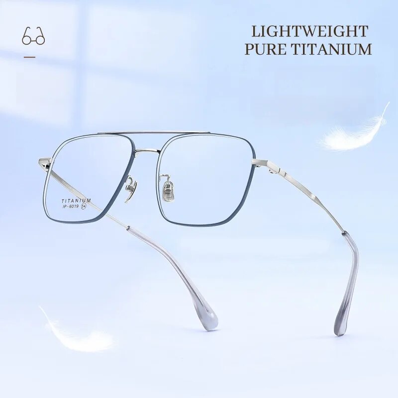 Yimaruili Unisex Full Rim Square Double Bridge Titanium Eyeglasses 6019 Full Rim Yimaruili Eyeglasses