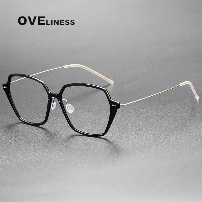 Oveliness Unisex Full Rim Square Acetate Titanium Eyeglasses 6621 Full Rim Oveliness black gold