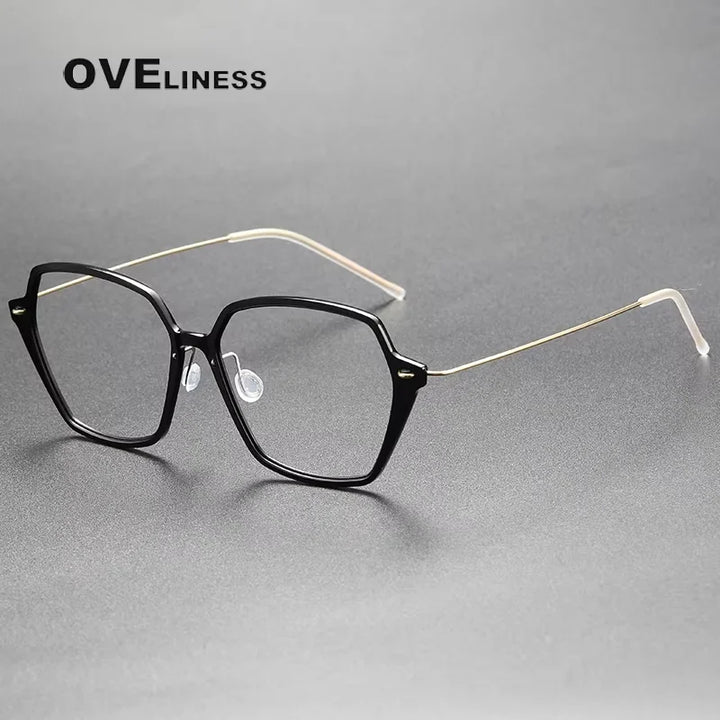 Oveliness Unisex Full Rim Square Acetate Titanium Eyeglasses 6621 Full Rim Oveliness black gold