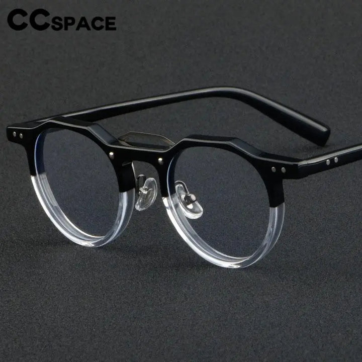CCspace Unisex Full Rim Flat Top Round Acetate Eyeglasses 56934 Full Rim CCspace