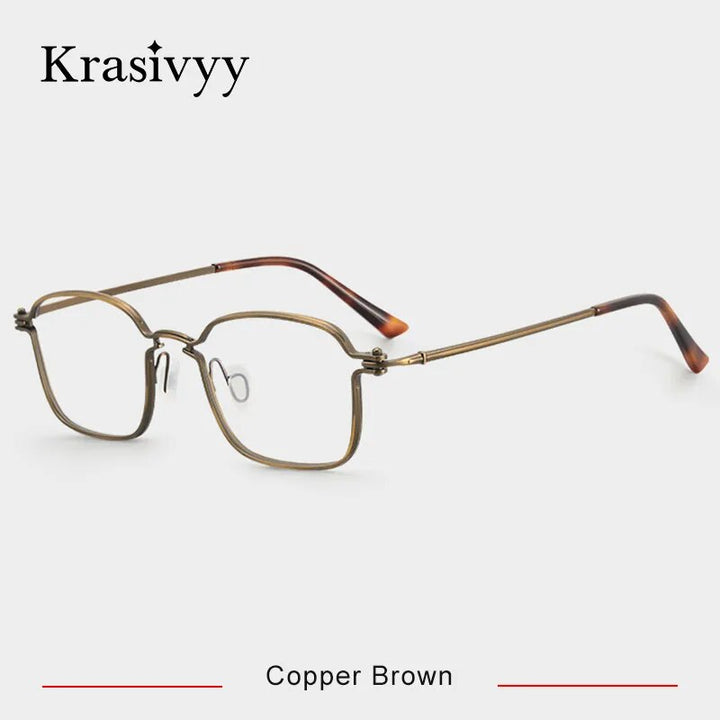 Krasivyy Men's Full Rim Square Titanium Eyeglasses Rlt5898 Full Rim Krasivyy Copper Brown CN 