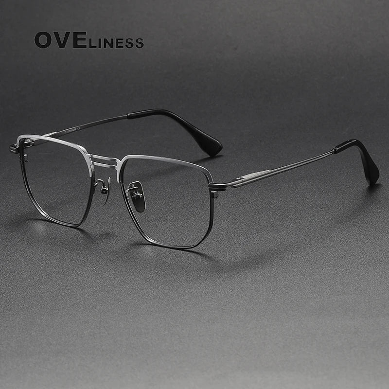Oveliness Men's Full Rim Square Titanium Eyeglasses D153 Full Rim Oveliness silver gun  