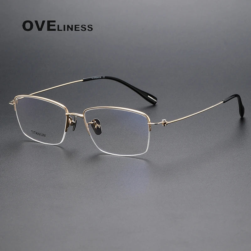 Oveliness Unisex Semi Rim Square Screwless Titanium Eyeglasses 80923 Semi Rim Oveliness gold  