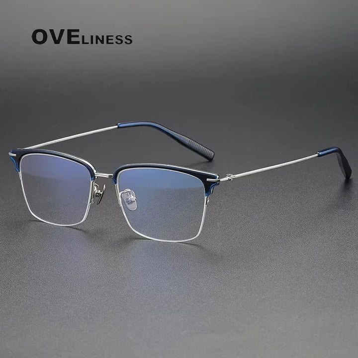 Oveliness Men's Semi Rim Square Titanium Acetate Eyeglasses 80990
