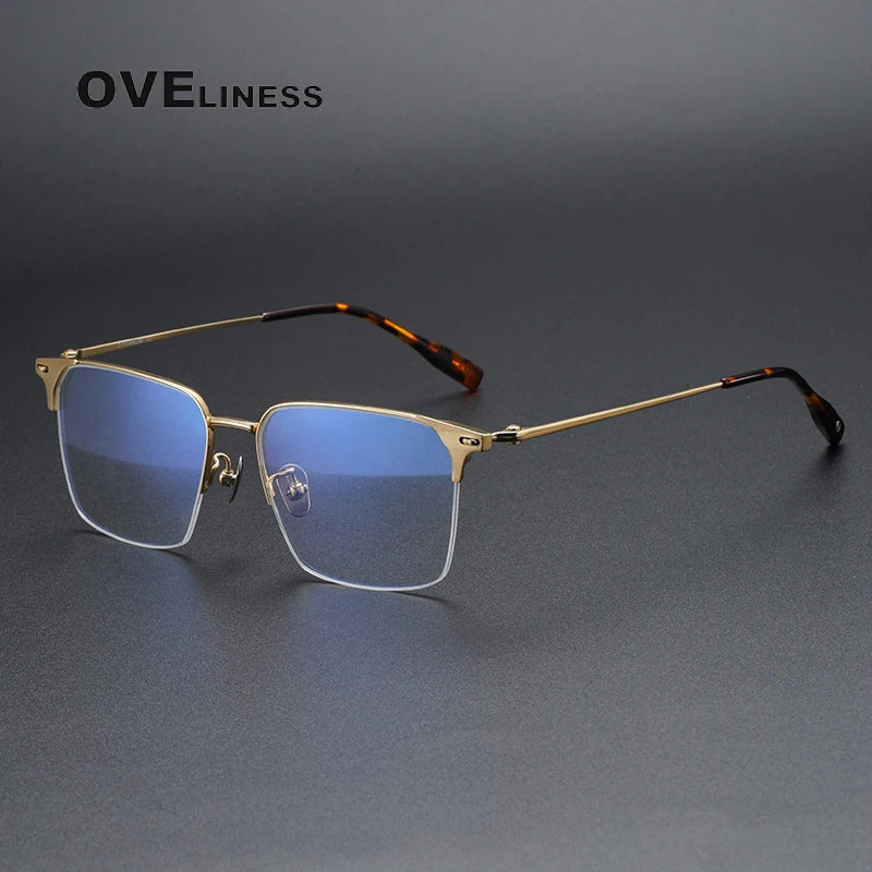 Oveliness Men's Semi Rim Square Titanium Eyeglasses 8107 Semi Rim Oveliness gold