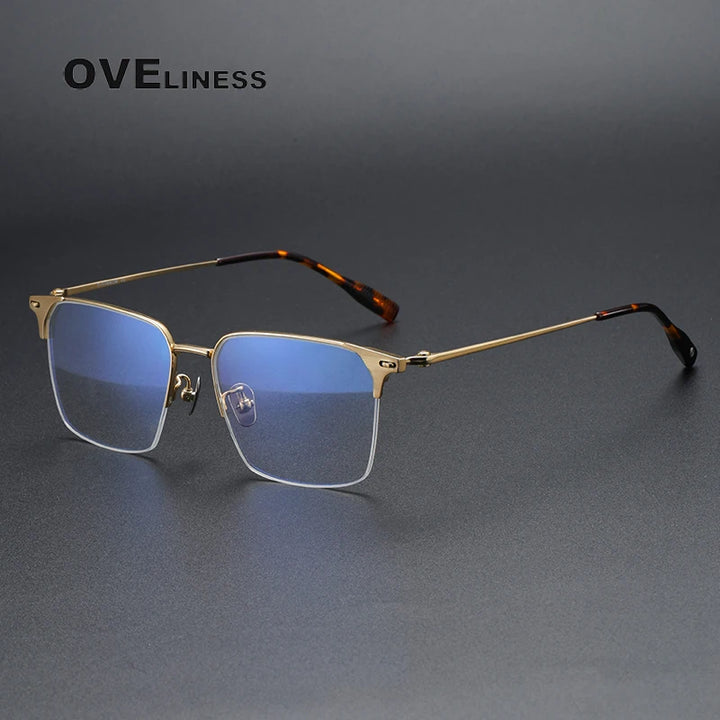 Oveliness Men's Semi Rim Square Titanium Eyeglasses 8107 Semi Rim Oveliness gold