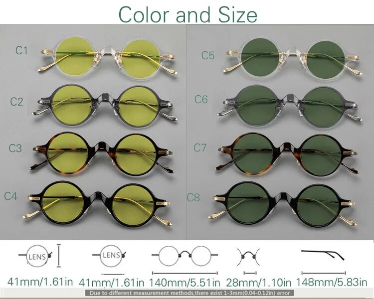 Yujo Unisex Full Rim Round Titanium Acetate Polarized Sunglasses 4128B Full Rim Yujo