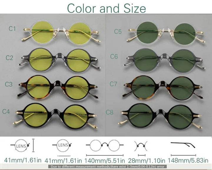 Yujo Unisex Full Rim Round Titanium Acetate Polarized Sunglasses 4128B Full Rim Yujo
