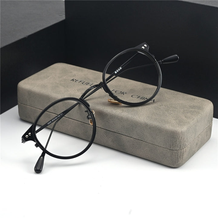 Cubojue Unisex Full Rim Small Round Acetate Alloy Presbyopic Reading Glasses 6809p Reading Glasses Cubojue no function lens 0 black black