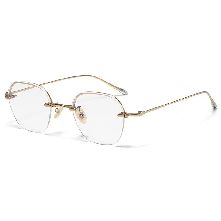 Gatenac Unisex Full Rim Irregular Square Titanium Eyeglasses Gxyj1039 Full Rim Gatenac Gold