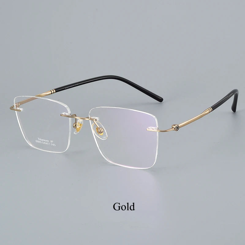 Bclear Unisex Rimless Polygon Square Titanium Eyeglasses 46085 Rimless Bclear Gold