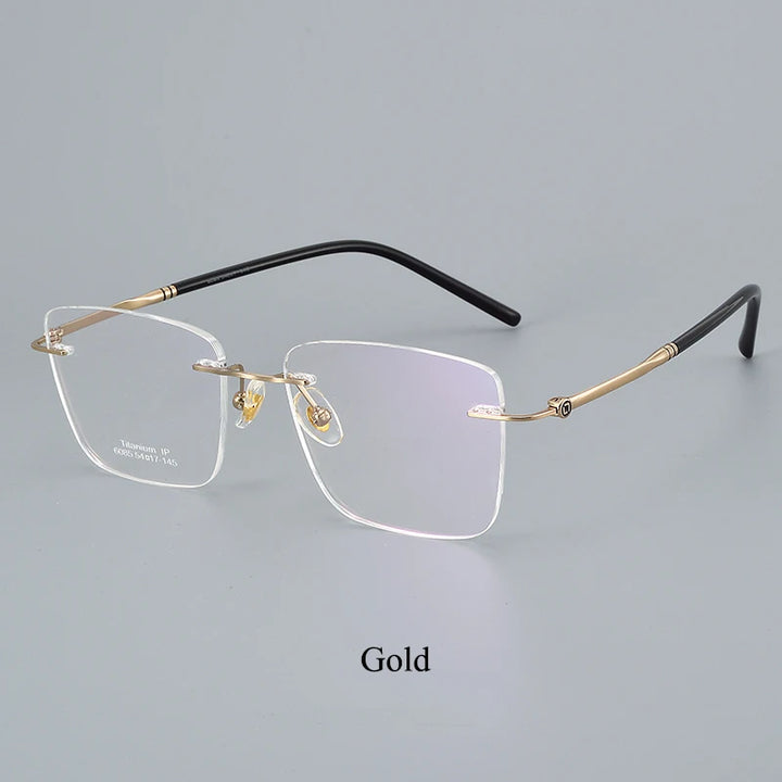 Bclear Unisex Rimless Polygon Square Titanium Eyeglasses 46085 Rimless Bclear Gold
