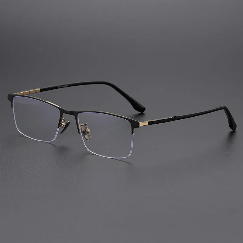 Momoja Men's Semi Rim Square Polygon Titanium Eyeglasses 89187