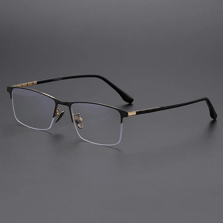 Momoja Men's Semi Rim Square Polygon Titanium Eyeglasses 89187