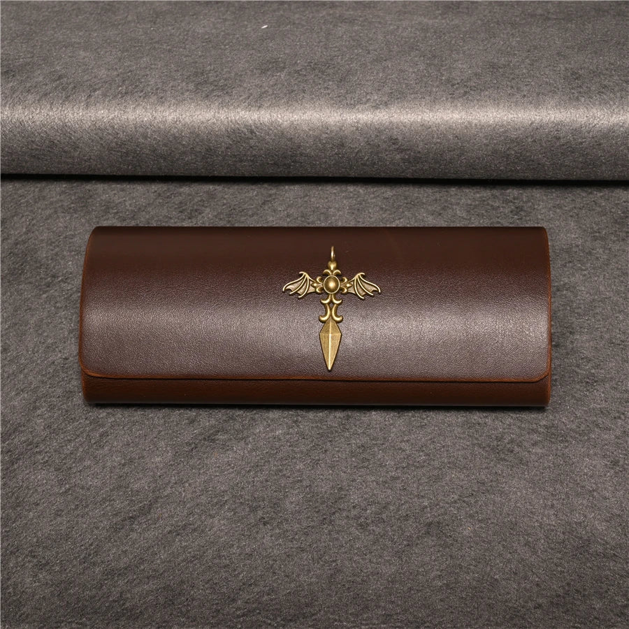 Cubojue Unisex Brown PU Leather Eyeglass Case Assorted Designs 1638 Case Cubojue Case big case cross