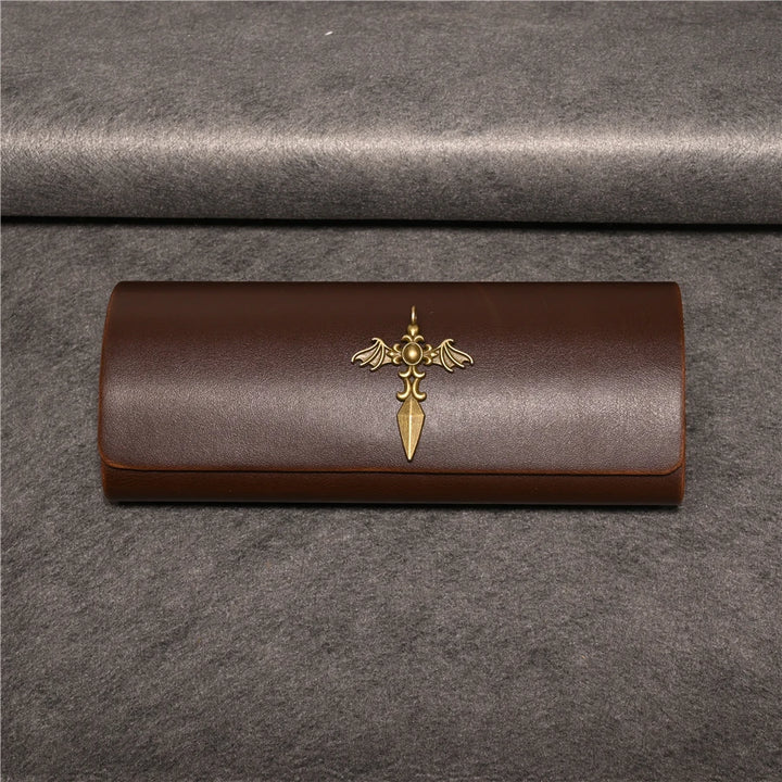 Cubojue Unisex Brown PU Leather Eyeglass Case Assorted Designs 1638 Case Cubojue Case big case cross