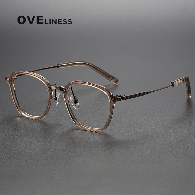 Oveliness Unisex Full Rim Square Titanium Eyeglasses M109 Full Rim Oveliness tea bronze  