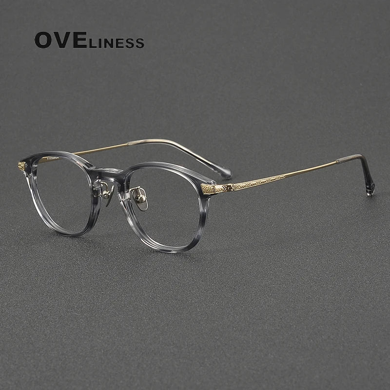 Oveliness Women's Full Rim Oval Round Acetate Titanium Eyeglasses 9240 Full Rim Oveliness grey gold