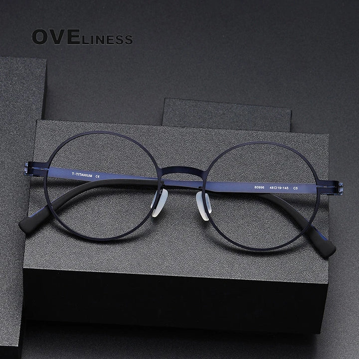 Oveliness Unisex Full Rim Round Screwless Titanium Eyeglasses 80996 Full Rim Oveliness