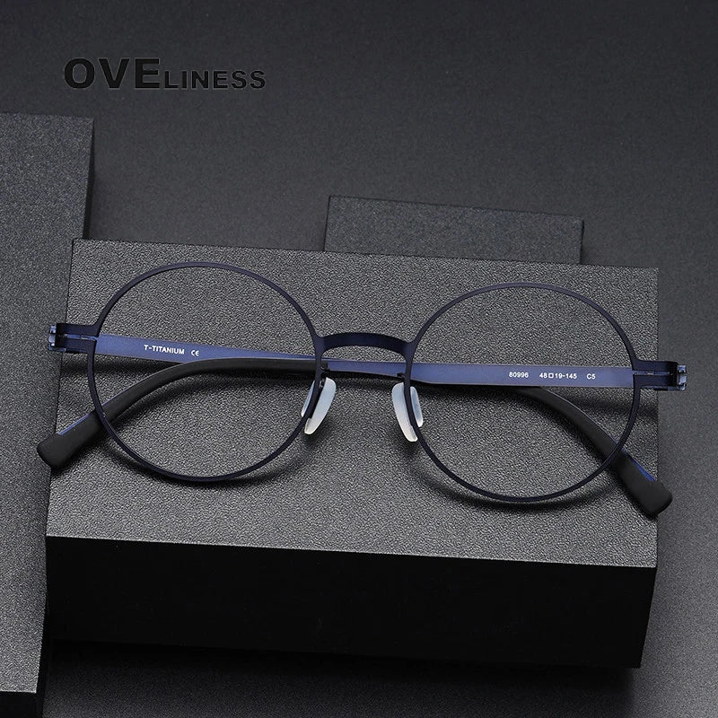 Oveliness Unisex Full Rim Round Screwless Titanium Eyeglasses 80996 Full Rim Oveliness   