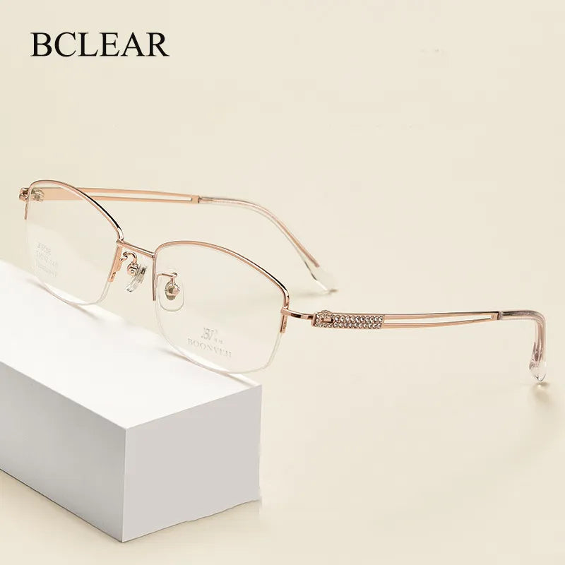 Bclear Women's Semi Rim Square Titanium Eyeglasses 6006b Semi Rim Bclear