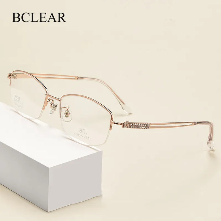 Bclear Women's Semi Rim Square Titanium Eyeglasses 6006b Semi Rim Bclear
