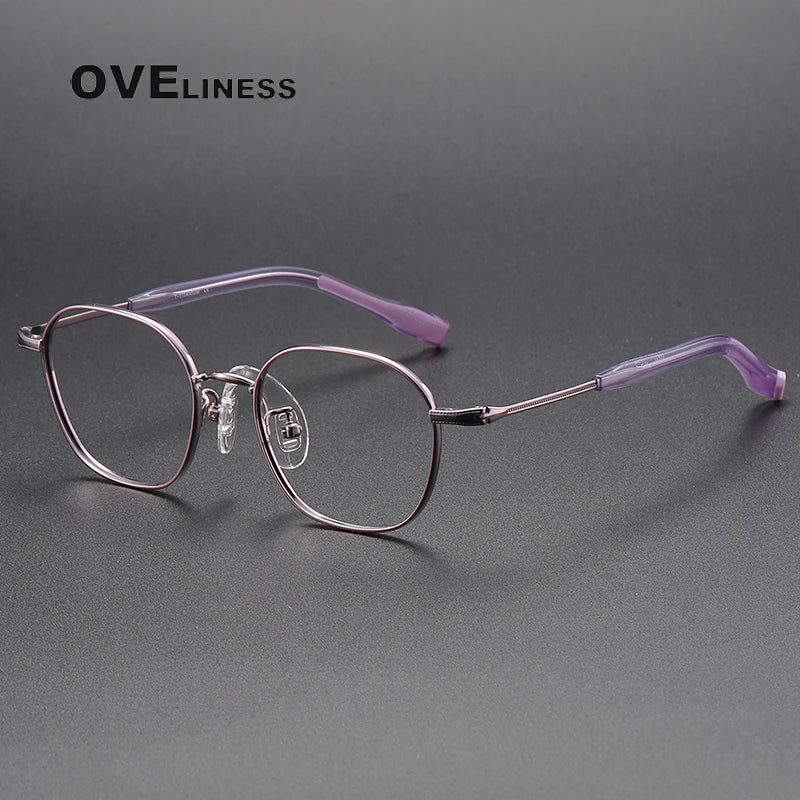 Oveliness Unisex Youth's Full Rim Polygon Titanium Eyeglasses O80941 Full Rim Oveliness purple