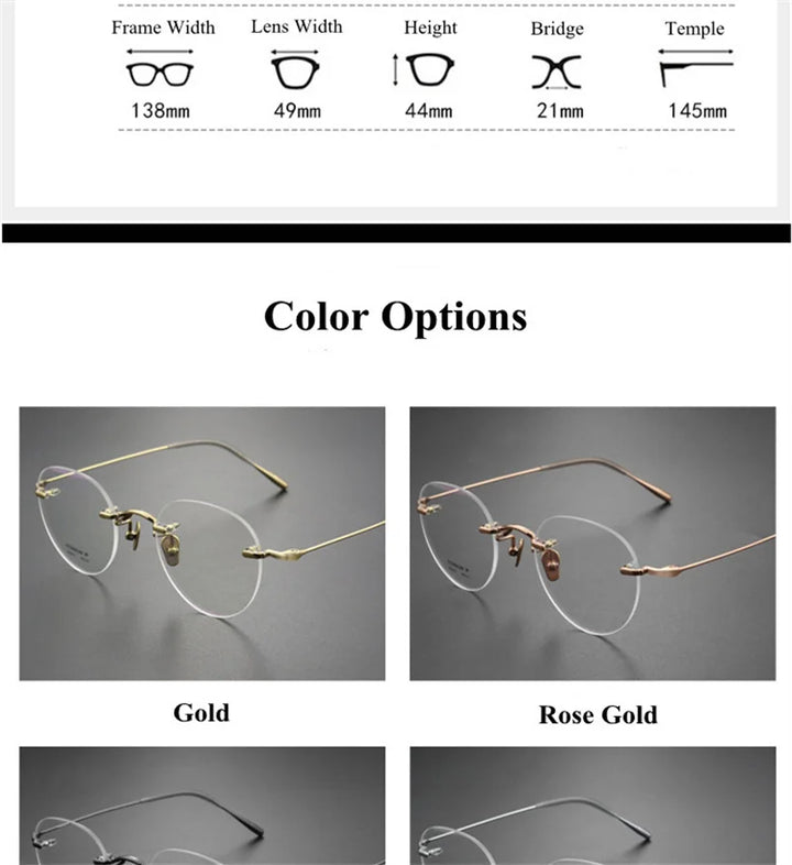 Chashma Ottica Unisex Rimless Octagon Round Titanium Eyeglasses 2321 Rimless Chashma Ottica