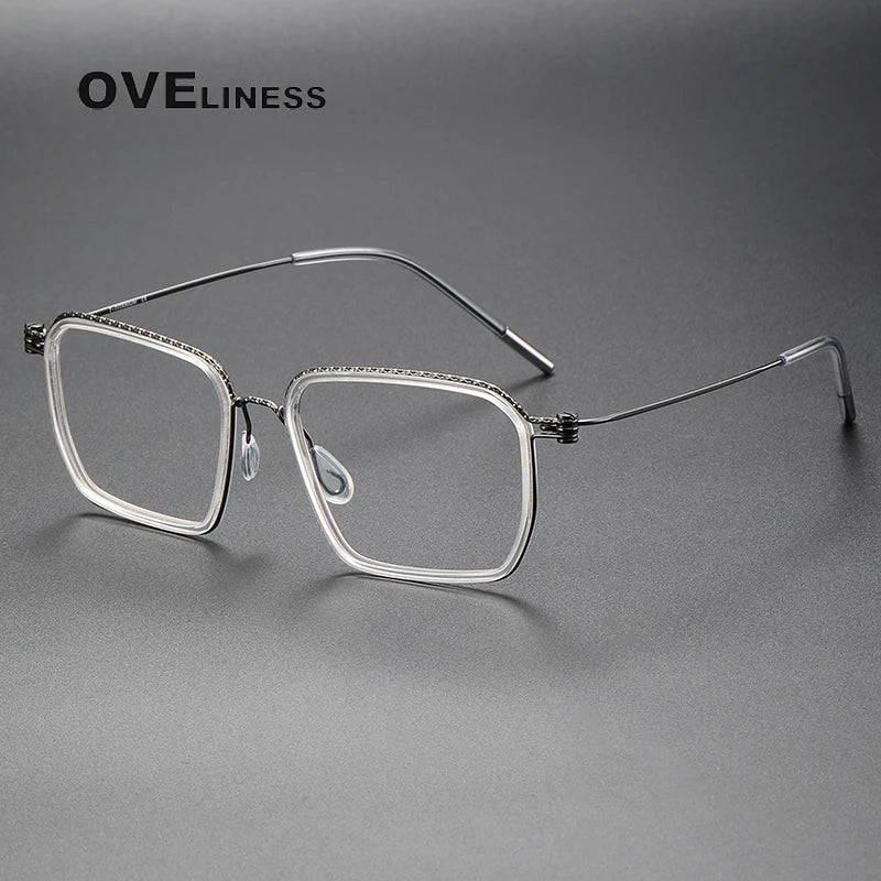 Oveliness Unisex Full Rim Square Acetate Titanium Eyeglasses 80891 Full Rim Oveliness clear gun  
