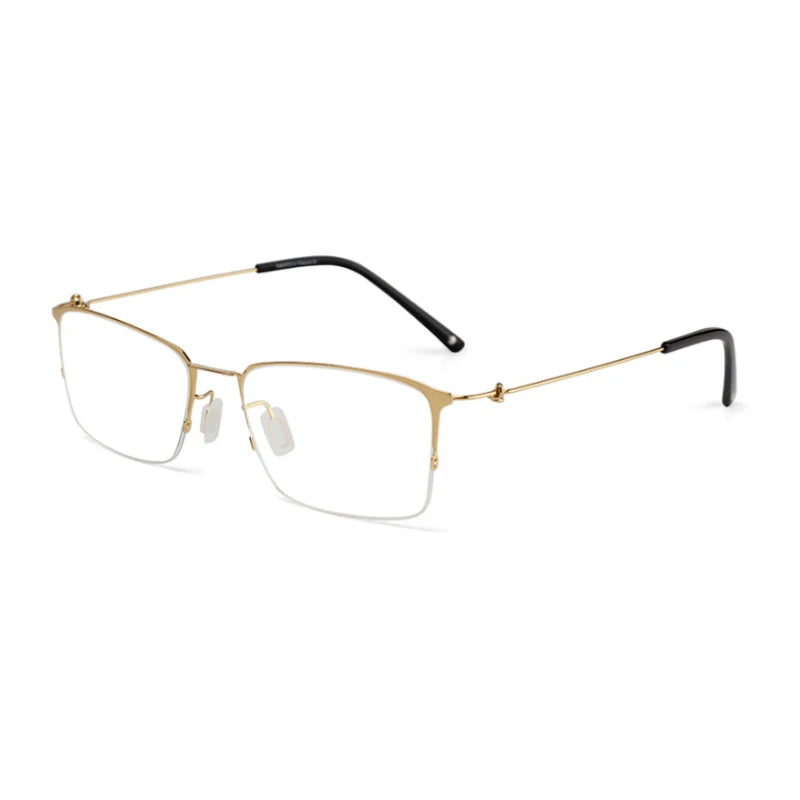 Black Mask Unisex Semi Rim Rectangle Titanium Eyeglasses 8203 Semi Rim Black Mask Golden  