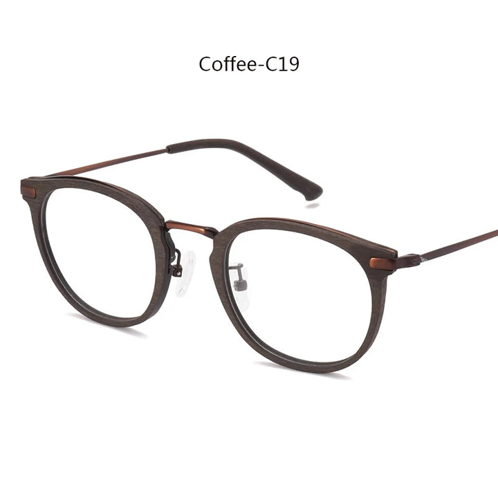 Hdcrafter Women's Full Rim Round Wood Titanium Eyeglasses 98093