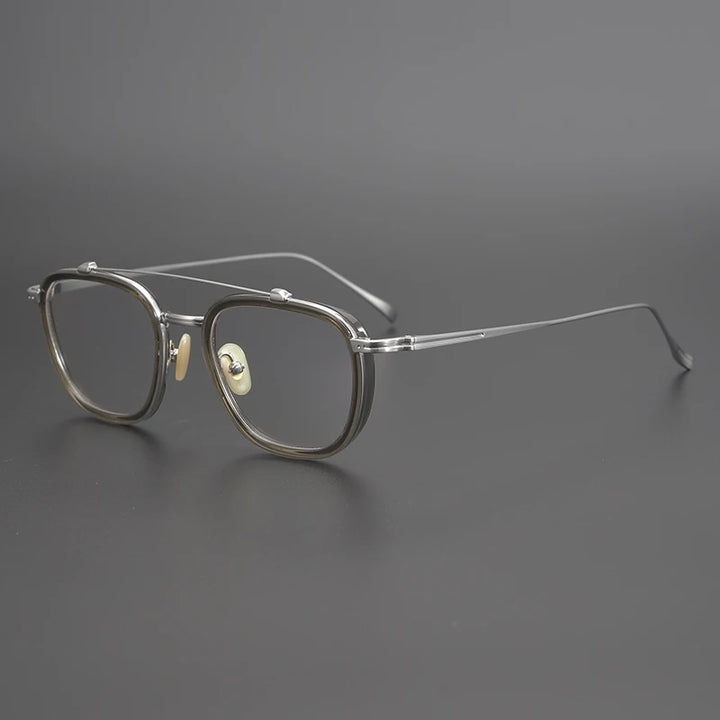 Black Mask Unisex Full Rim Double Bridge Titanium Square Acetate Eyeglasses 9025 Full Rim Black Mask Brown-Silver