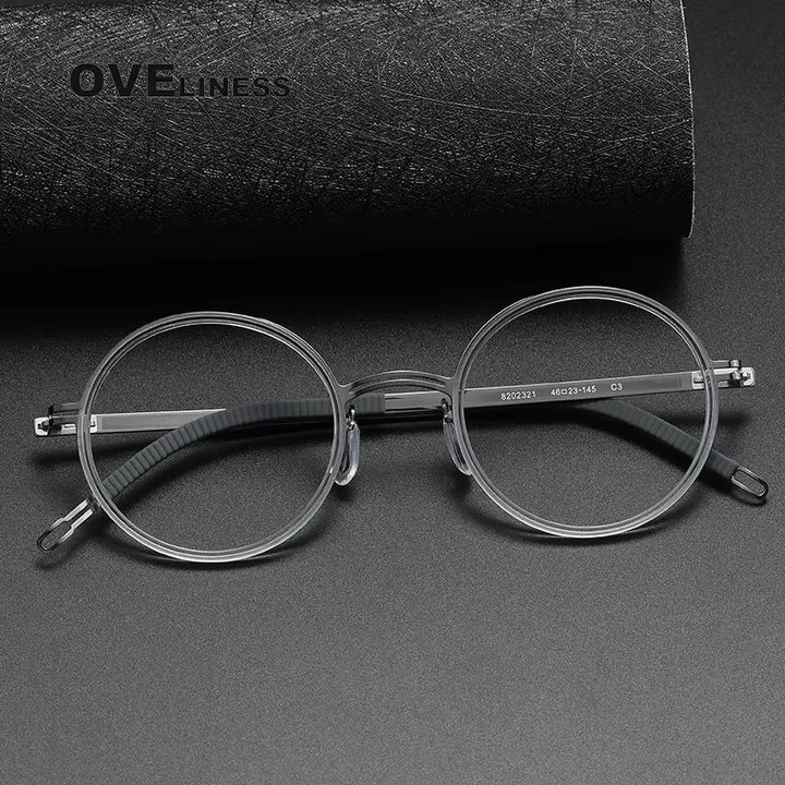 Oveliness Women's Full Rim Round Acetate Titanium Eyeglasses 82021