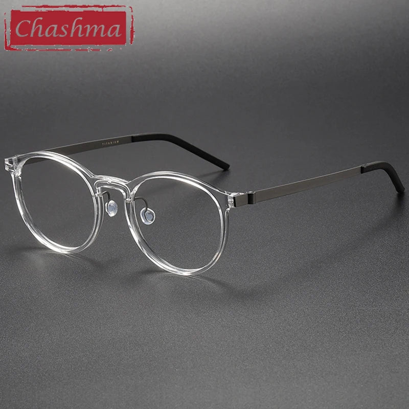 Chashma Unisex Full Rim Round Acetate Titanium Eyeglasses 1836 Full Rim Chashma Transparent