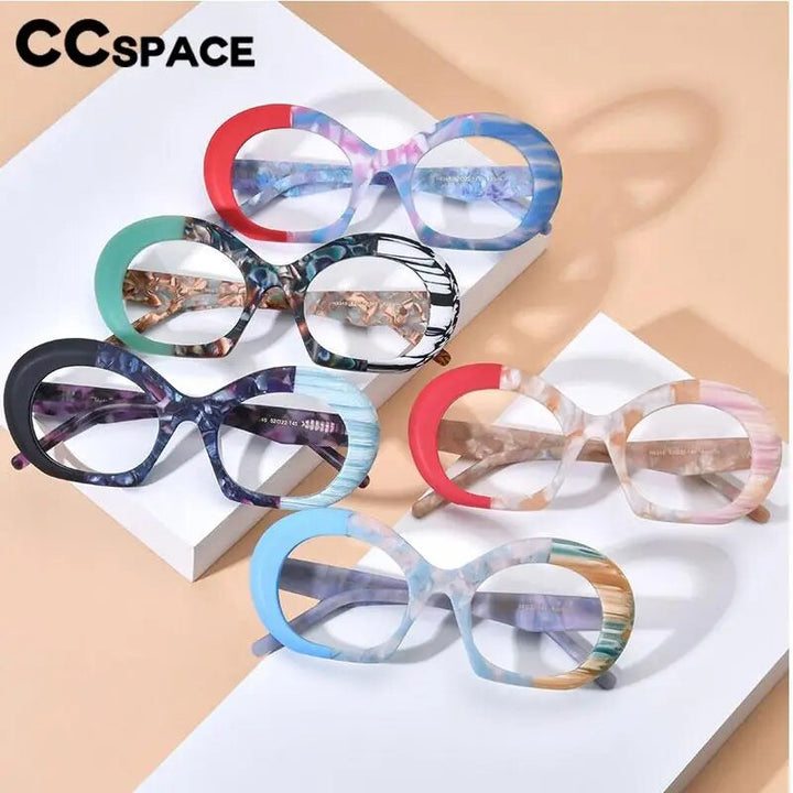 CCspace Unisex Full Rim Round Acetate Eyeglasses 57053 Full Rim CCspace