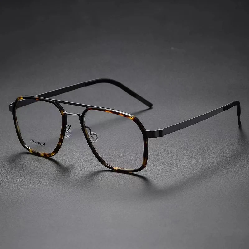 Aimee Unisex Full Rim Square Double Bridge Titanium Acetate Eyeglasses 89753 Full Rim Aimee Tortoise-Gun