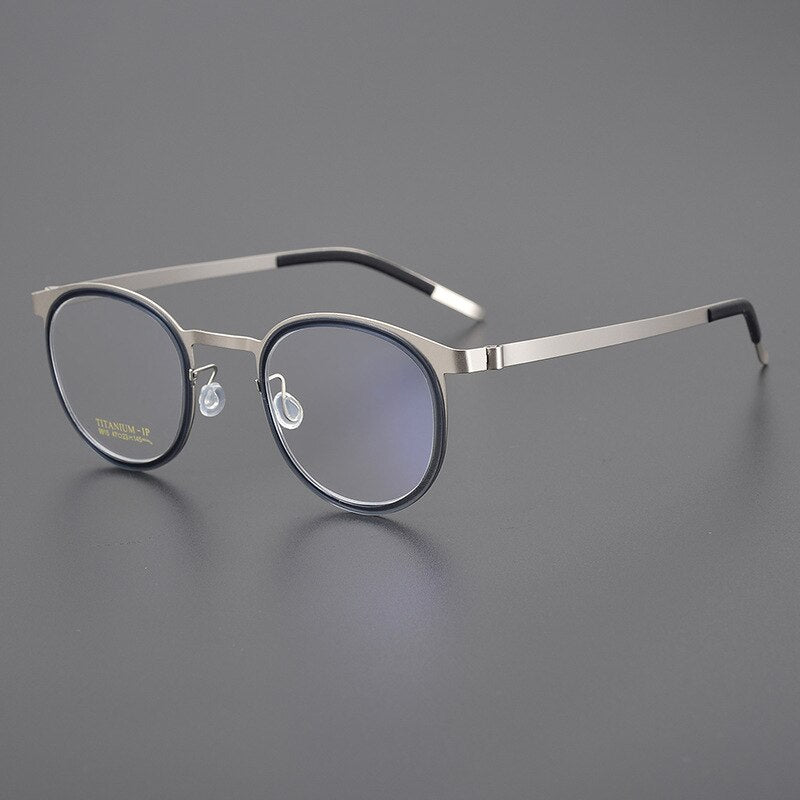 Bclear Unisex Full Rim Round Titanium Eyeglasses My9915 Full Rim Bclear Silver